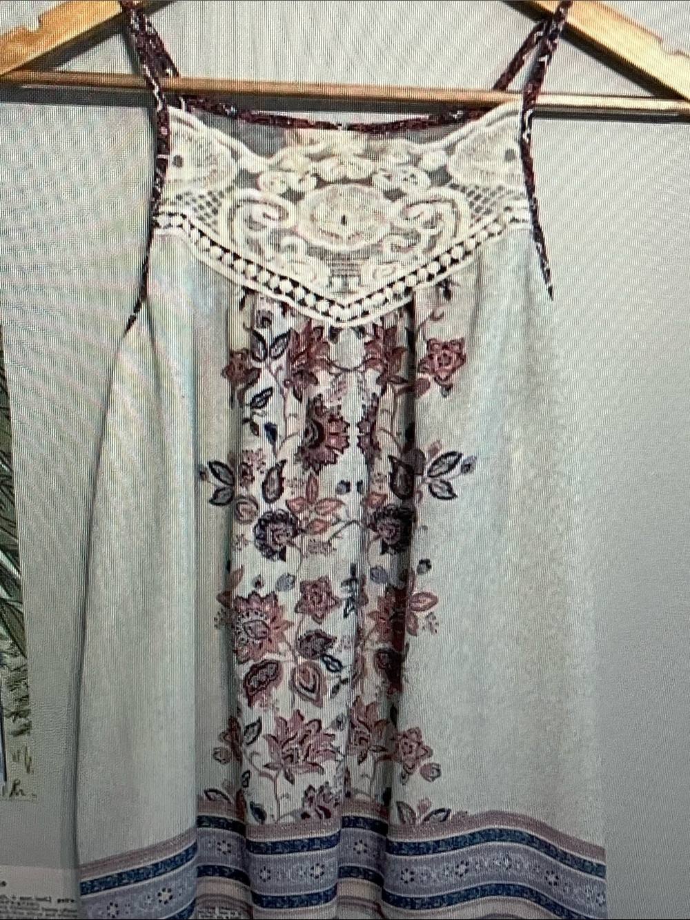 Altar'd State Cream Tank with Mauve Floral & Navy Trim